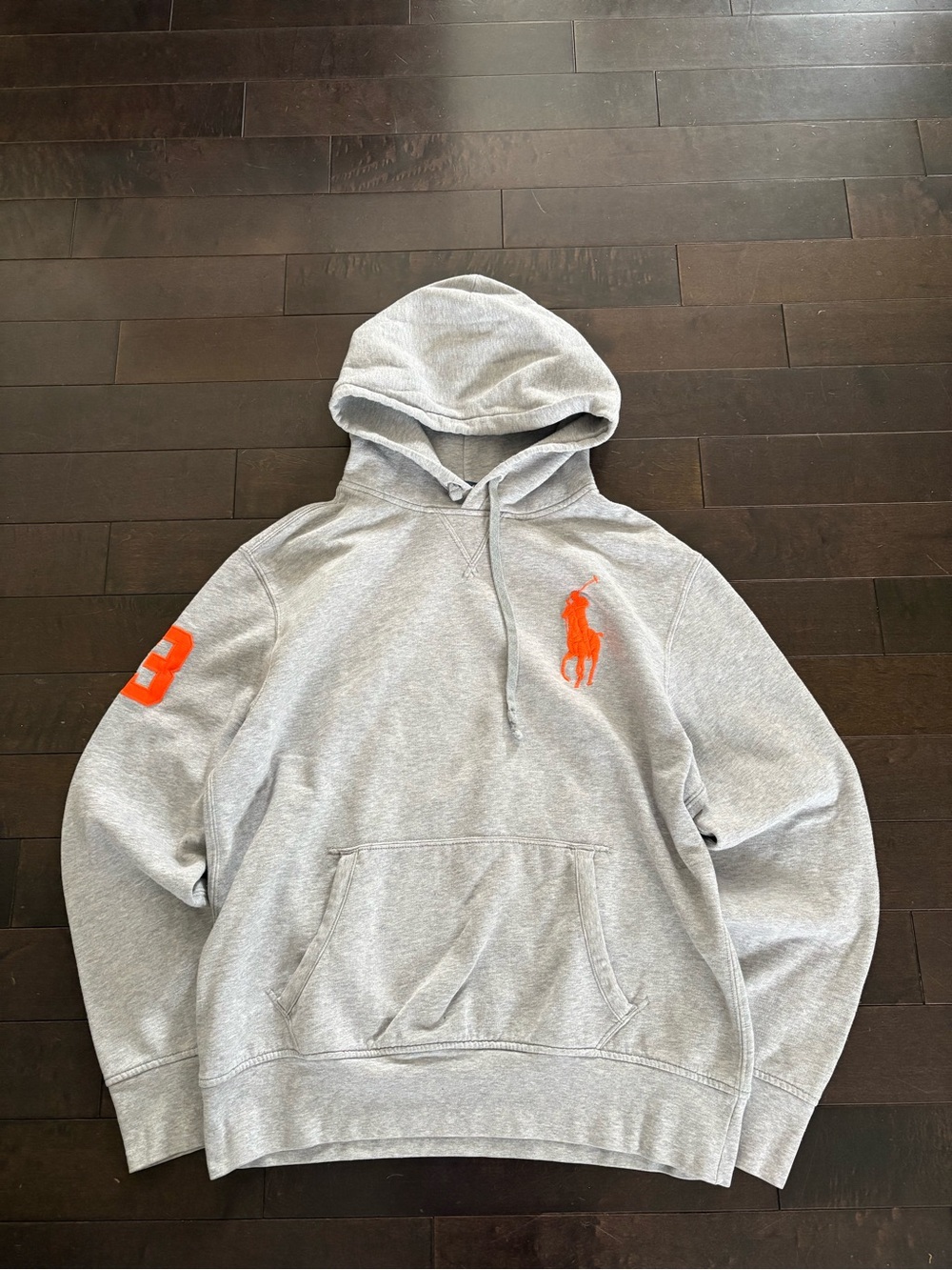 Ralph Lauren big pony Gray Hoodie with Orange Pony & Sleeve Number